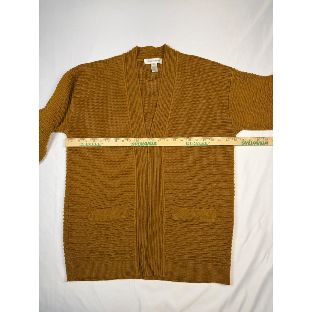JONES NEW YORK Mustard Yellow Ribbed Knit Open Front Cardigan‎ Sweater Size L - Picture 6 of 8